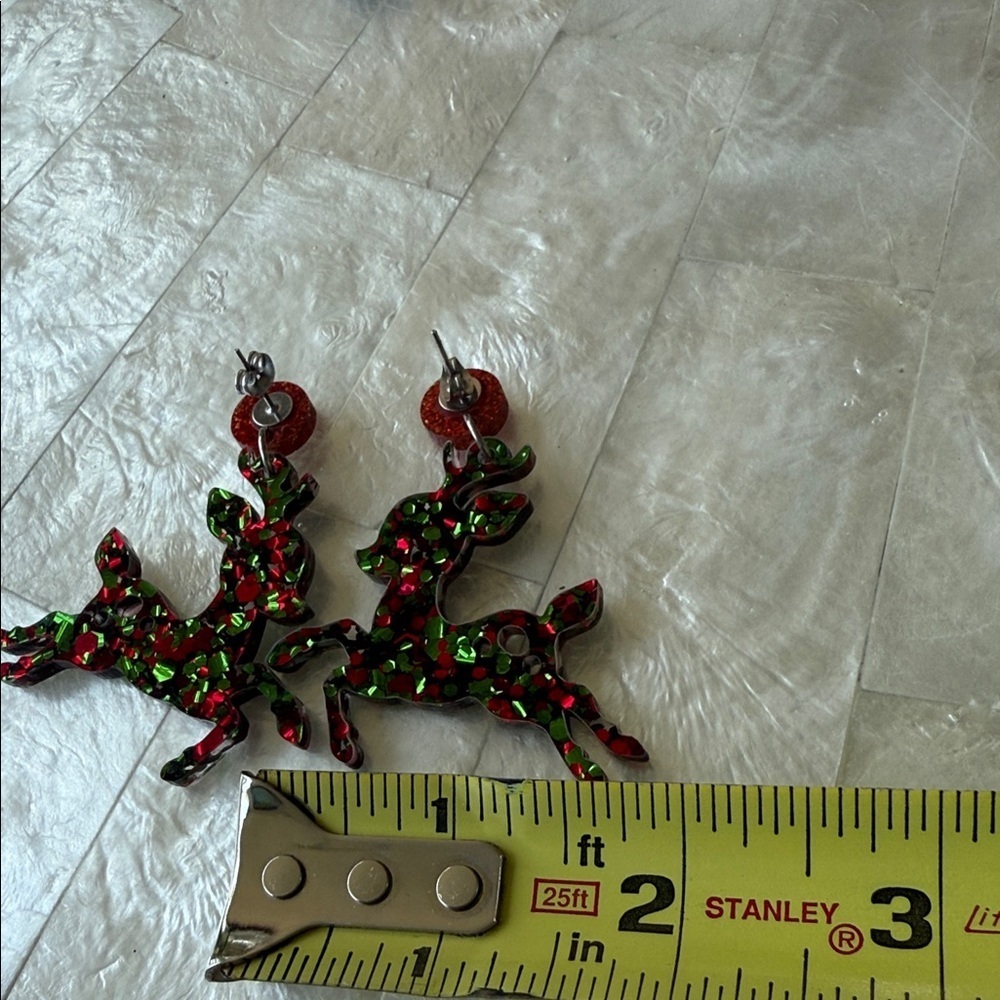 Christmas Rudolph Reindeer Sparkly Earrings Holiday View 4